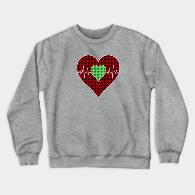Women’s Striped Plaid Printed Heart Valentine's Day Crewneck Sweatshirt by Nicolas5red1